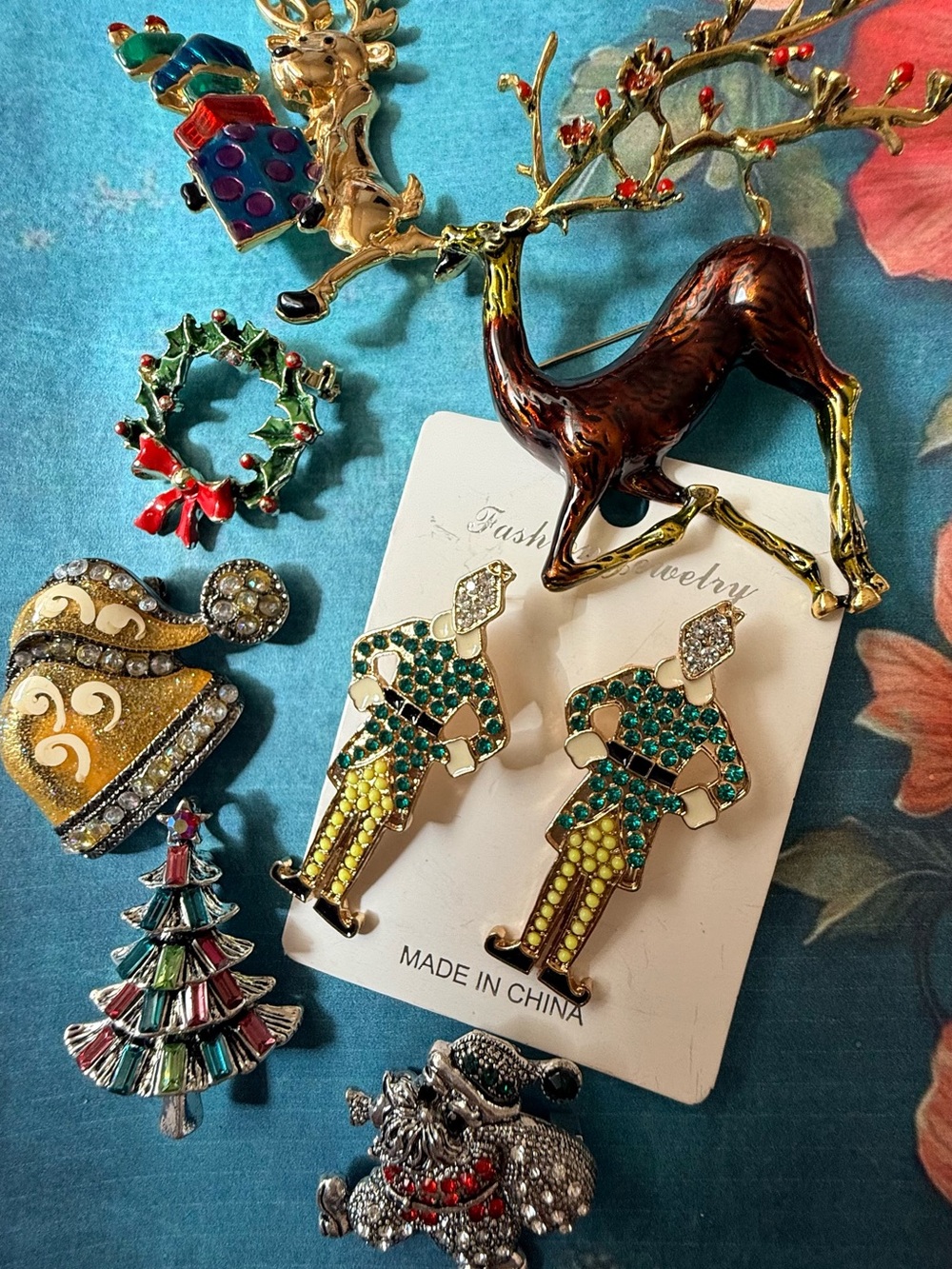 Assorted Christmas Brooches and Earrings